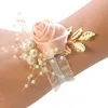 Wedding Bracelets Wedding Wrist Flower Rose Silk Ribbon Bride Corsage Hand Decor Wristband Bracelet Bridesmaid Wrist Flower Wedding Supplies