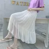 Skirts 2024 Spring Summer Women Chiffon Casual High Waist Elastic Patchwork White Black Long Cake A-line Skirt Student Oversized