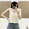 Women's Tanks Women Summer Crochet Sleeveless Vest Waistcoat Low Cut Neck Button Down Crop Cardigan Hollow Knit Drop