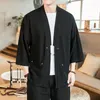 Camisas casuais masculinas Kimono mens de camisa japonesa samurai retro sólido cardigan chinês linho de algodão yukata haori solar homens casaco