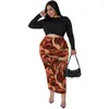 Vestidos de trabalho tamanho grande 4xl 5xl Mulher mangas compridas camiseta moda moda impressão de bodycon skirt skirt sexy ladies party roupas de festa outono