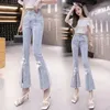 Jeans jeans primaverilo brodo sottile flare spaccata da donna wash wash fashion ginnfullfulfilfulfulfleake perline pantaloni ritagli azzurro