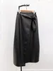 Skirts Women's Faux Leather Midi Skirt Lace Up Wrap Ladies High Waist Long Female Jupe Fashion Clothes