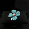 Brooches 1877 Lucky Flower Micro-Inlaid Turquoise Clover Brooch Exquisite High-End Ethnic Style Pin Ornament Jewelry Clothes Accessories