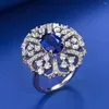 Anelli a grappolo Wong Rain 925 Sterling Silver 6 9 mm Oval Cut Sapphire ad alto diamante in carbonio Anello di fidanzamento gemma per le donne gioielli