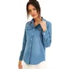 Blouses feminina Armilhas de rua azul claro Camisetas finas de jeans 2024 Spring Sleeve Long Ladies Tops Roupas