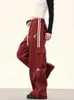 Calças femininas Capris houzhou y2k Black Cargo Palnta de pára -quedas Mulheres Hip Hop Vintage Oversize Red Stried Sortla -Pantas de moletom de perna larga Y240509