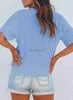 Women's Sweaters casual summer top V-neck short sleeved shirt solid color hollow lightweight loose sweater shirt Fashion Knitwear