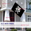 Flaggor Pirate Cat Skull och Crossbone Flag 35 fot Singel Traveling Vivid and Fade Funny Polyester Banner