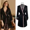 Women's Robe Elegant Satin Robe Gown Long Sleeve Wedding Bathrobe Women Print Love Sleepwear Nightgown Lapel Akimono Intimate Lingerie