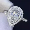 Vecalon Water Drop Promise Ring 925 Sterling Silver Engagement Bague Pierre coupé en diamant Bands de mariage pour femmes bijoux 228a