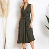 Vestidos casuais vestido de curativo de várias vias para mulheres de coquetel, elegante, mergulhando no pescoço, sem costas Midi vestido feminino