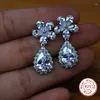 Dangle Earrings Fashion Flower Sparkling Tiny CZ 925 Silver Needle Drop Wedding Elegant Long Earings Bridal Jewelry For Women Gift