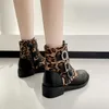 Boots Women's 2024 Autumn Ankle Retro Leopard Stampa corta con tacco basso per donne Botas de Mujer