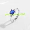 S925 Silver Design Girl Jewelry Trendy 2024 Colorful Emerald Cut London Blue Topaz Gemstone Crystal Ring