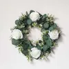 Couronnes de fleurs décoratives couronne de rose blanc artificiel feuilles vertes eucalyptus guirlande fausse couronne de fleur pour décoration de porte décoration intérieure
