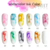 12pcs Blooming Marble Watercolor Nails Gel Polish Ink Spring Flowers Design Smudge Effect Soak Off Manicure Hybrid Varnish JI895 240509