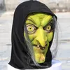 Masques de fête Horreur Old Witch Mask Halloween Green Face Latex et Hair Fantasy Robe Grimace Costume Rôle Propy