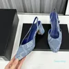 Chaussures habillées des femmes Slingbacks Slip sur les mocassins Chaussures de ballet avec arc Designer denim bleu noir épais talons bas talons carrés sandales dames middus chaussures filles diapositives