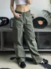 Pantalon féminin Capris Houzhou Y2k Grn Cargo Jeans Femmes Vintage 90S Strtwear Pantalon de denim de jambe large HIGH STRT HARAJUKU POCHETS MULTY POCHETS Y240509