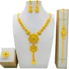 Set di gioielli da sposa Dubai con stile etnico, collana di imitazione in oro in ottone, orecchini, braccialetto ad anello