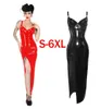 Casual jurken Plus size 4xl 5xl 6xl PVC bondage leer sexy riemen hoge split sheath long maxi jurk vrouwen zwart rode club slijtage 3748183