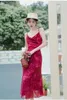 Casual Dresses OFF French Vintage Floral Print Spaghetti Strap Maxi For Women Backless Sexy Red Party Evening Elegant Slim Dress Female