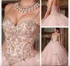 Op maat gemaakte Quinceanera -jurk 2023 Pink Crystal Ball Jurk -jurken voor 15 16 jaar Prom Party Dres 0509