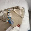 Abendtaschen Freizeitstrohwebige Eimer -Tasche für Frauen böhmische Schulter Lady Handtasche große Kapazität Sommer Beach Seidenschal