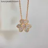 Vancleff High End jewelry necklaces for womens Full Diamond Lucky Clover Flower Necklace 18K Rose Gold Petals Versatile Collar Chain Straight Original 1:1 With logo