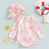 Endelar Baby Girl Rash Guard Swimsuit 1-stycken Långärmad badkläder Floral blixtlås Ruffle Toddler Bathing Suit Beach Outfit H240509