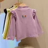 T-Shirts 1-7Y Childrens niedlich T-Shirt Herbst/Winter O-Neck bestickter T-Shirt Girls Langarmed Botton Botton Langarmed Topl2405