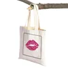 Sacs à provisions Fashion Sexy Lipstick Cartoon Femmes Lèvres réutilisables Casual Lady Canvas Shopper Bag Supermarket Tote Travel Handsbag