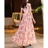 Summer Womens 2024 الأنيقة الأنيقة النحيفة القصيرة المطبوعة Vneck vneck shipper bohemian chiffon grage swing skirt dress 240426