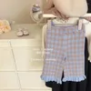 Clothing Sets Girl Long Sleeves Spring Autumn For Kids Single Breasted Blue Plaid Sweater Coat Sling Overalls Knitwear Top