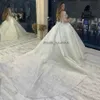 Vestido de casamento brilhante de Crystal, decote em V Mangas compridas 2023 Vestido de Noiva Lace Up Pageant Beading Vestidos de noiva