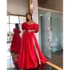 Gorgeous Long Satin Evening Dress Red For Bride Sleeves Off the Shoulder 2021 Party Sexy Prom Gowns With Side Slit 0509