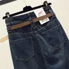 Jupes en denim féminin jupes split-split à taille haute occasionnelle paquet de hanche midi a-ligne femelle 2024 jupe de streetwear de mode d'été f93