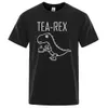Herr t-shirts män kvinnor te rex rolig dinosaurie dryck coff t skjortor mode casual tshirt hög kvalitet strtwear toppar skjorta h240508