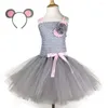 Robe fille mignon bébé rose rose gris robe tutu fille filles crochet tulle avec fleur et arme pour enfants costumes de fête d'anniversaire