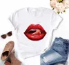 Sexy Lips Design Women Summer T Shirt Tops Białe kobiecie Śliczne krótkie rękawy Ubrania Dziewczyny w usta drukowane koszulki rozmiar s3xl high Qualit22288607