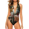 Women's Swimwear Bouquet Of Flower Swimsuit Colorful Floral Print Pool One-Piece Printed Bodysuit Sexy Lace Up Push Bathing Suit