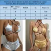 Swimswear Women Bling Leather Woman Swimsuit 2 pièces Set Sexy Star Bras Brass High Wison 2024 TRAND