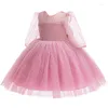 Robes de fille affluée sur les pois bébé filles robes d'été Mesh Fashion Bow Little Princess Christmas d'anniversaire cadeau 1 à 6 ans Vêtements pour enfants