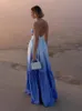 Élégant jupe longue plissée creux adaptée aux femmes sexy vêtements de patchwork sans manches et robe backless robe de vacances à la mode