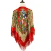 Écharbes 130 130 cm femmes écharpe carrée russe rétro imprimé floral bandana traditionnel ukrainien châle à frange babushka têtes enveloppe