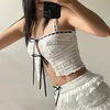 Zoete witte vrouwen top camisole shirring cutecore front tie-up zomer crop tops split coquette kleding lolita kawaii 240508