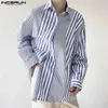 Incerun Tops Corée Mens Mens Striped Patchwork Design Shirts Streetwear Streetwear mâle Blouse à manches longues S-5XL 240509