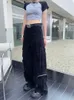 Spodnie damskie capris houzhou gotyc y2k czarne spodnie ładunkowe kobiety cyber punkowe technologie duże szerokie spodnie nogawki alt wysoko Strtwear Hip Hop Prespants Y240509