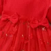 Flickans klänningar Våren och hösten nyfödd Baby Girl Dress Girl Princess Lace First Birthday Girl Party Dress Red Baby Fashion Dressl2405